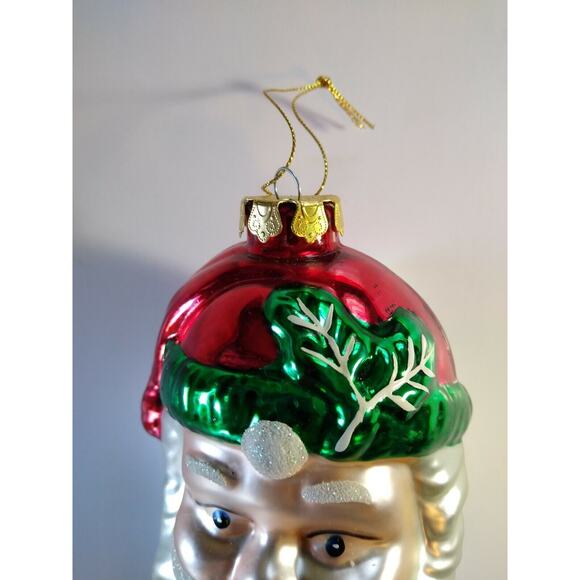 Huge Santa Claus Head Christmas Tree Ornament 8" Glitter Glass Moustache Holiday - Picture 7 of 8